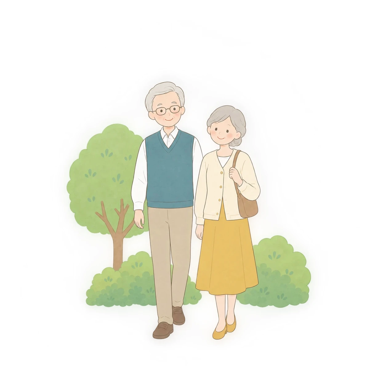 散歩する高齢のご夫婦のイラスト