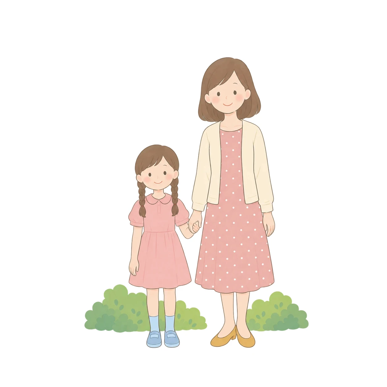 手をつなぐ親子のイラスト